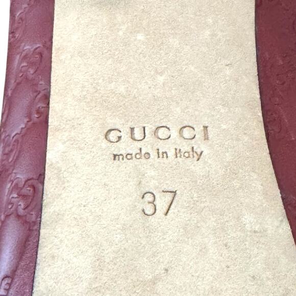 Gucci Guccissima Leather GG Pumps Peep Toe Platform Size 37 EU 7 US Burgundy - Picture 11 of 12